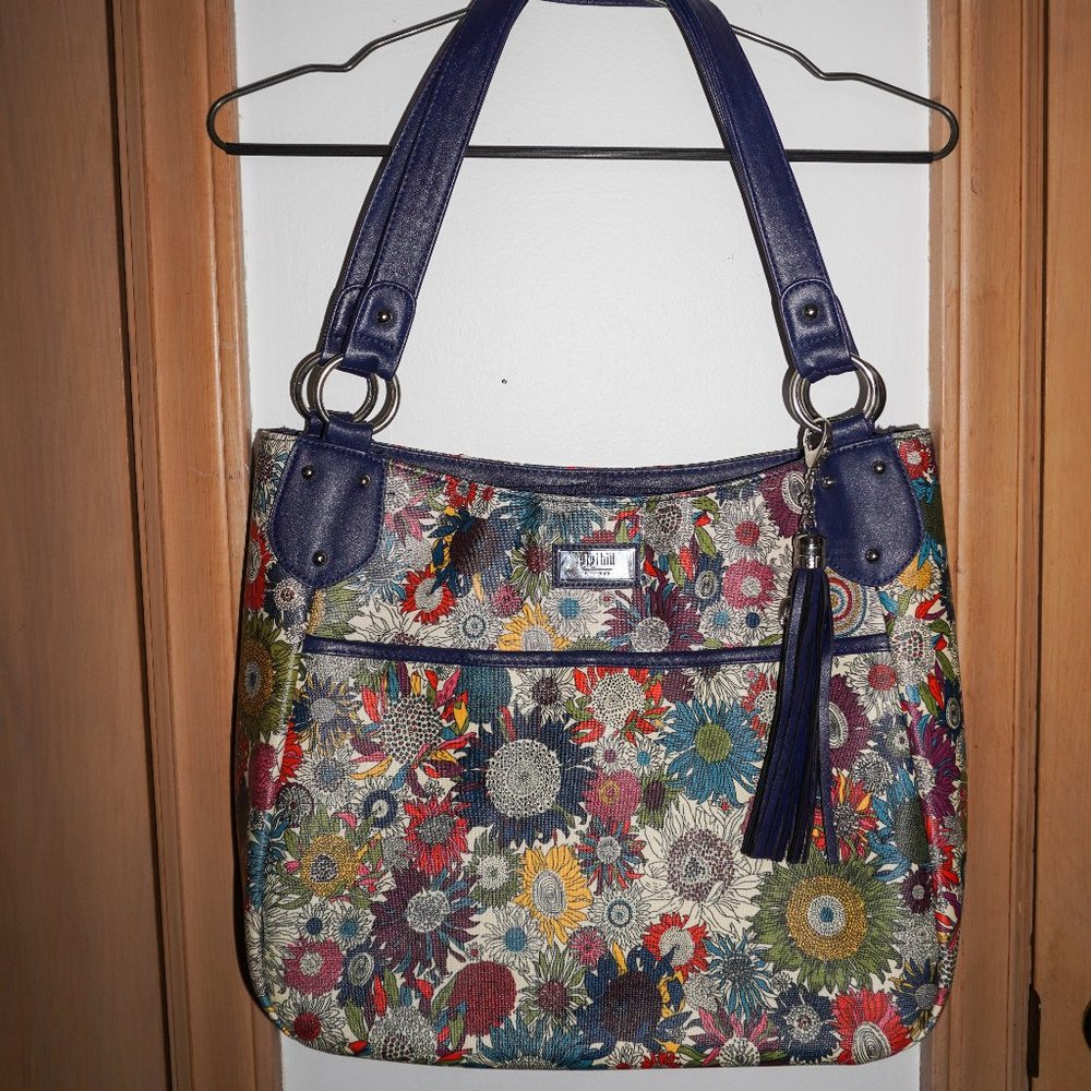 Gigi Hill Multi Colored Floral purse Blue accents